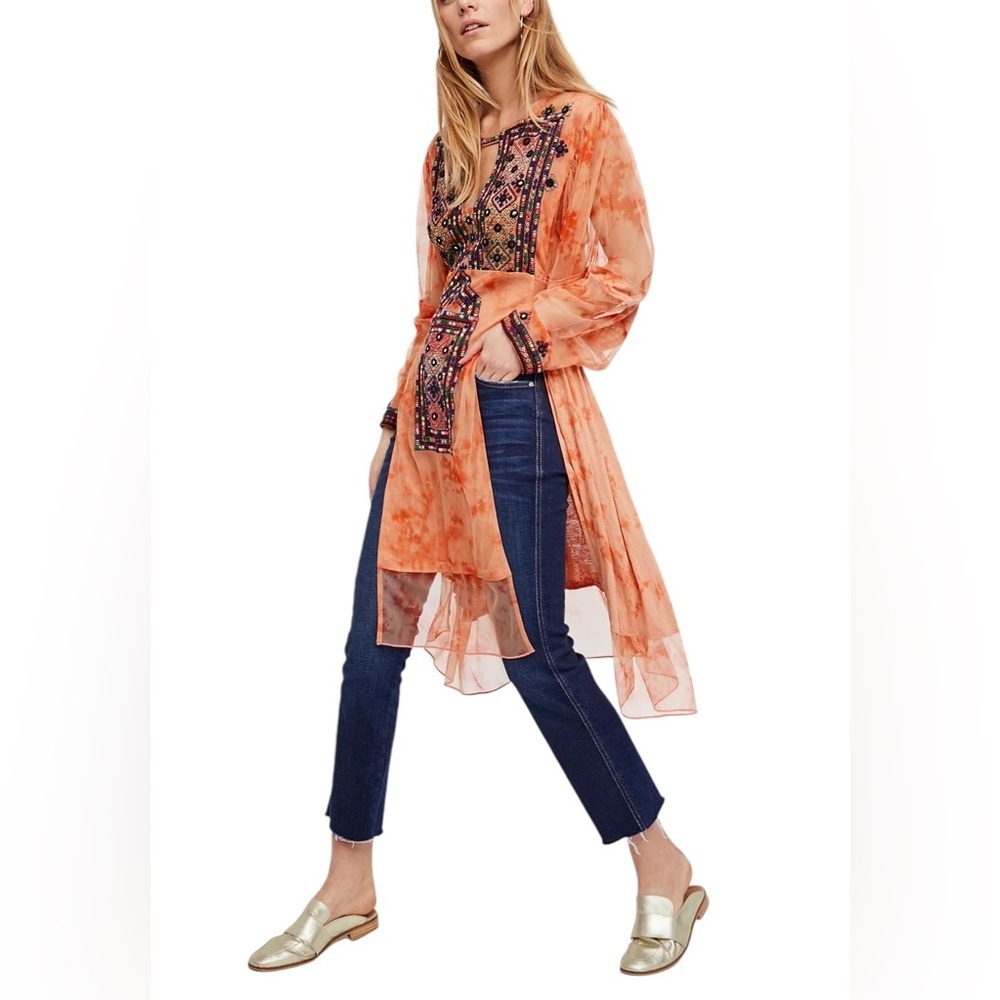 Free People Market Place Embroidered Tunic Top S Boho